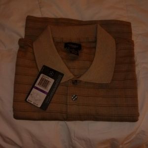 Tan striped long sleeve two button shirt